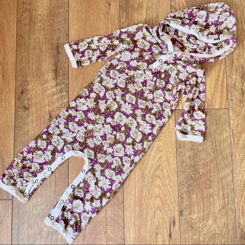 Milkbarn Floral Hooded Romper in Purple and White 6-12 m